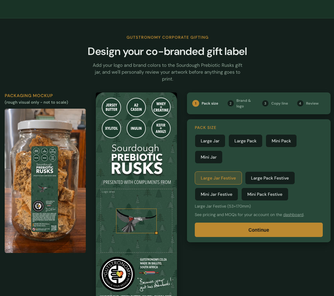 Festive packs have their own seasonal label design.